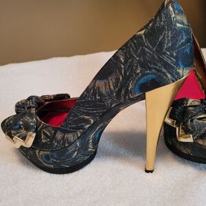 Sam Edelman Circus Leigh Peacock Print Stiletto Platform Heels